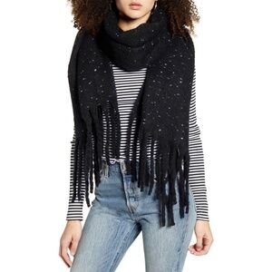 NEW BP Nordstrom Fringe Trim Muffler Scarf Black